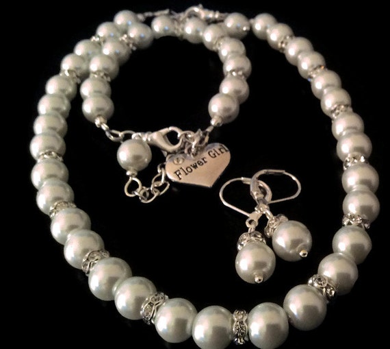 Flower Girl Jewelry Set Bridal Pearls Junior by BijouxLaVie