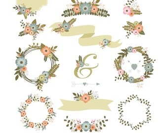 80% OFF SALE Floral Wedding Clipart, Wedding Flower Clipart, Digital Wedding Clipart, Save the Date, Digital Wedding Flowers, Vector