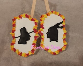 Pilgrim and Indian Thanksgiving Decorated Sugar Cookies -1 dozen