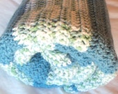 Hand Crochet Blanket Baby Afghan 29" x 36" Blue Nursery Decor, Colorful Toddler Blanket, Blue Green White Baby Blanket, Blue Crib Bedding,