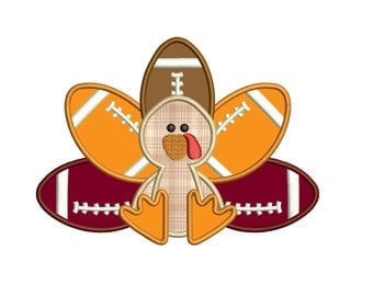 Football Turkey Thanksgiving Applique Machine Embroidery Digitized Design Pattern - Instant Download