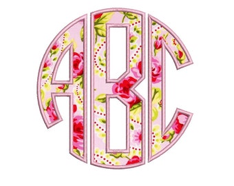 3 Letter Circle Applique Monogram Machine Embroidery Large Font -Instant Download-3,4,5 inch