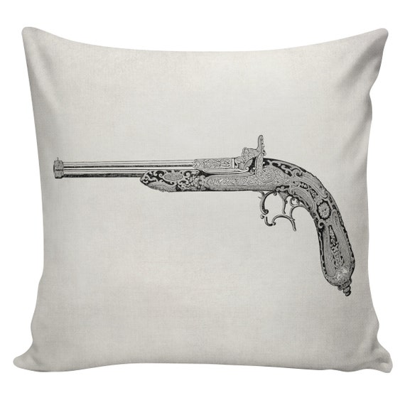 Items similar to Gun Cushion Pillow Cover Gun Revolver cotton canvas throw pillow 18 inch square ...