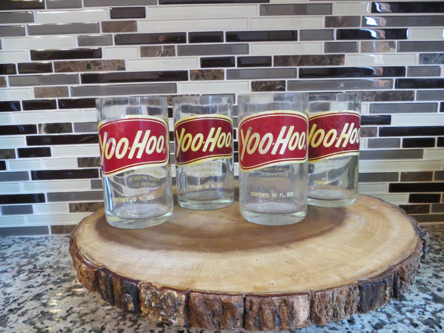 Vintage Yoo Hoo bottle drinking glasses by VintageSodaGlasses
