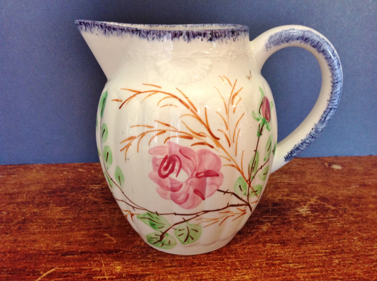 Vintage 1940s Blue Ridge Pottery Floral Virginia Jug Pitcher Hand