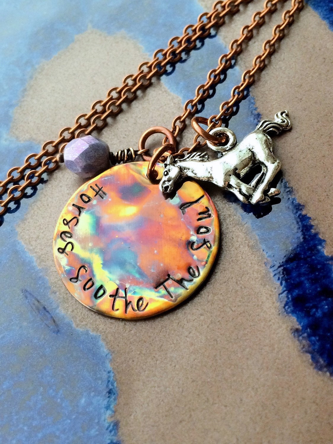 Copper Necklace. Flame Painted Necklace. Horse by EloquentArtisan