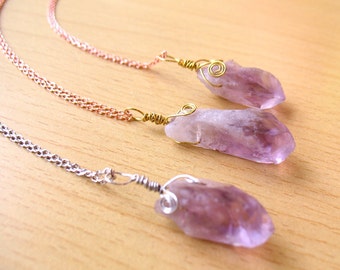 Raw Rough Natural Amethyst Necklace Voilet Amethyst Point Pendant Charms Healing Crystal