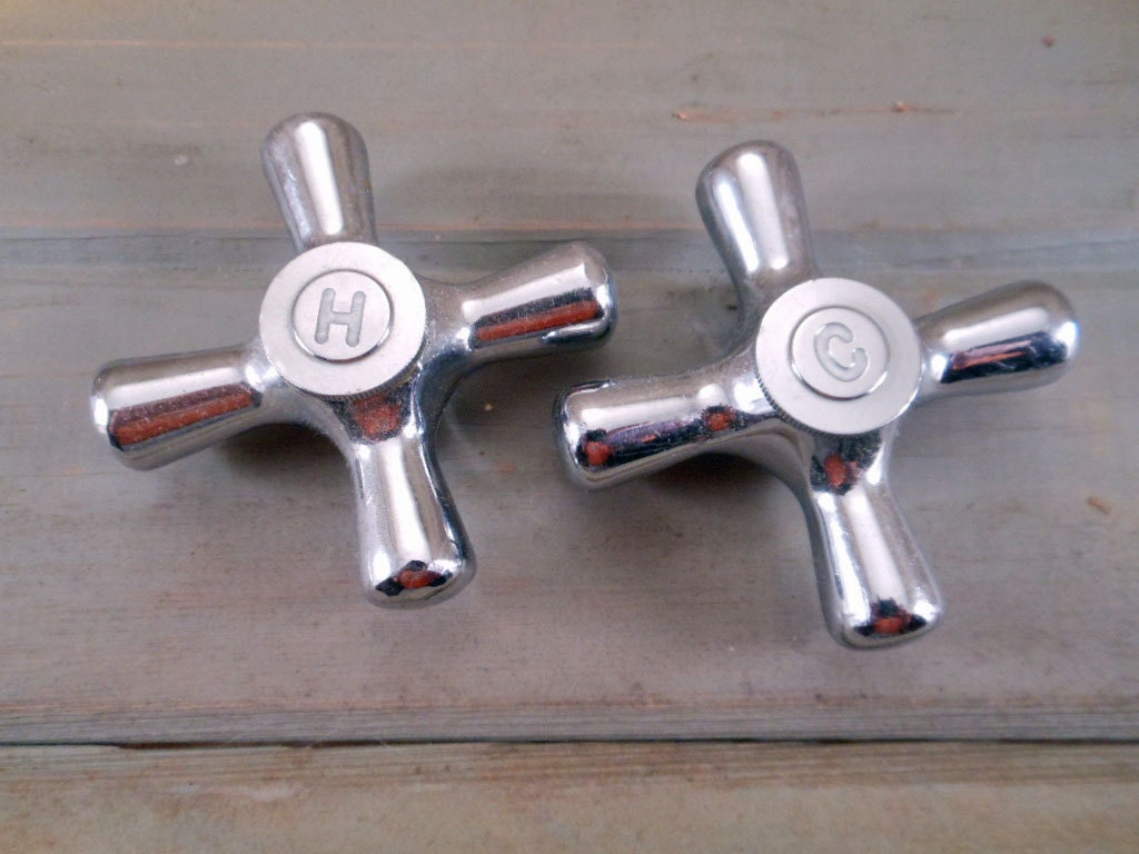 Vintage Chrome Hot Cold Faucet Handles by RediscoveredRelics