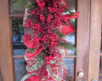 3' Christmas Door Swag- Christmas Teardrop- Winter Door Swag- Winter Teardrop- Red/Green Door Decor- Christmas Decor- Christmas Berry Decor