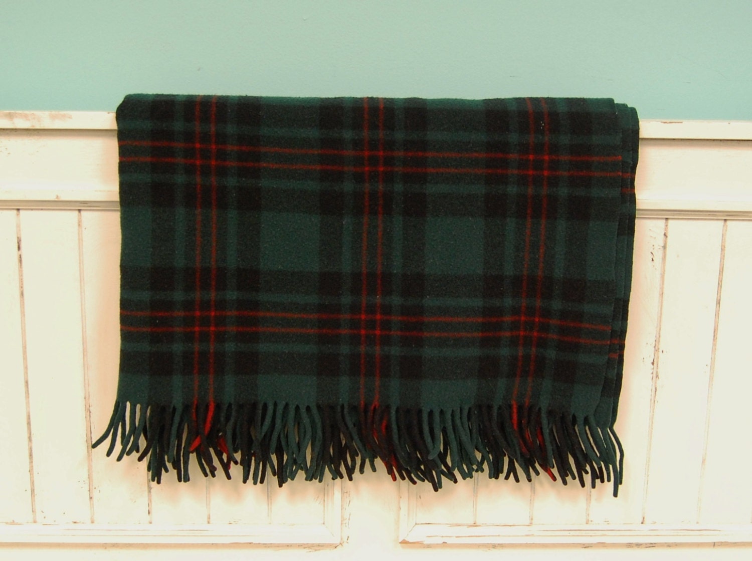 Pendleton Vintage Forest Green Plaid Wool Stadium Blanket