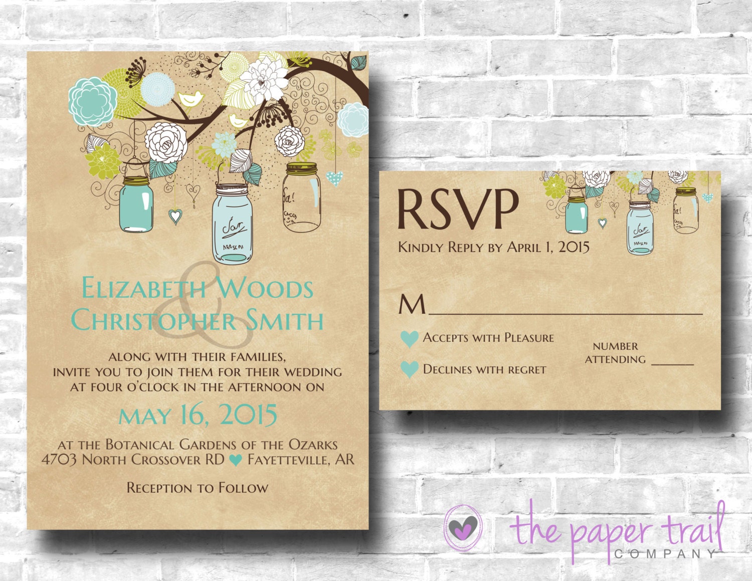 Mason Jar Wedding Invitation And Rsvp Card Set Party Print Express