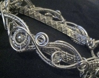 Silver & Savorski Bracelet, Wire Wrapped Bracelet, Wire Wrapped Jewelry, Bangle Bracelet, Silver Bracelet, Gift for Her
