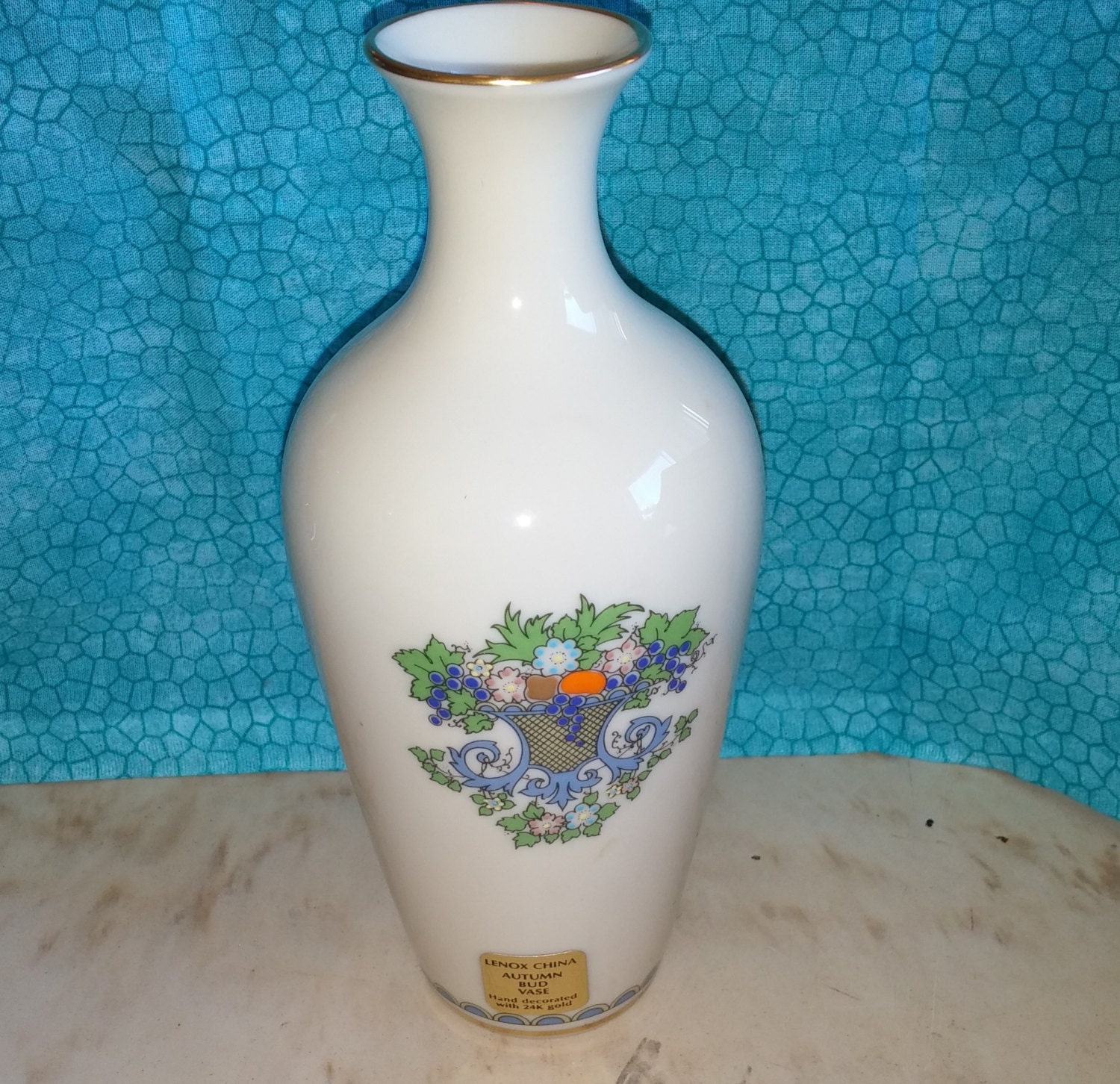 A Splendid Vintage Lenox China Autumn Bud Vase Hand Decorated