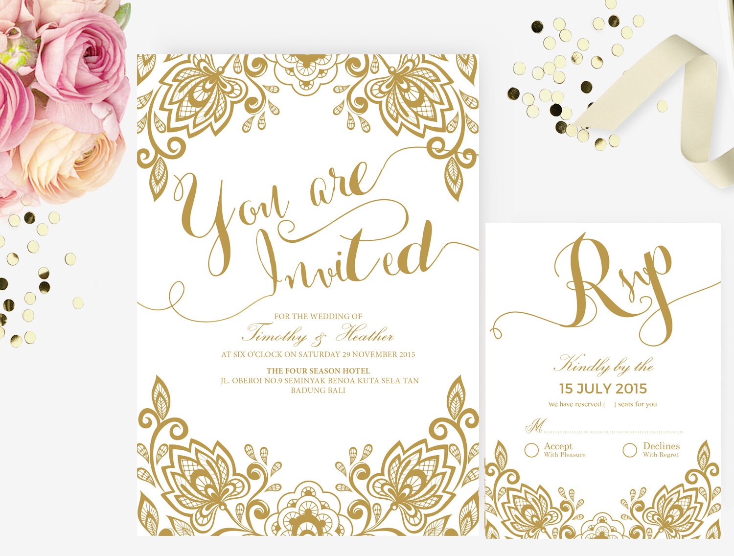 DIY Word Template Wedding Invitation Stationary Set Editable