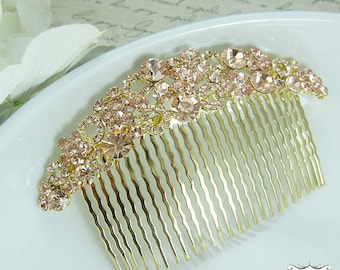 Bridal hair accessories, rose gold wedding hair comb, floral rhinestone hair comb hair comb wedding headpieces, vintage comb, comb 207031129