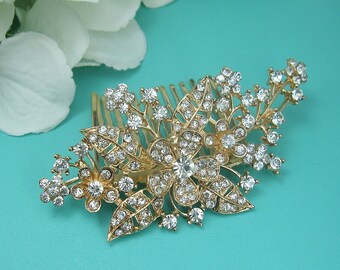 Rose gold wedding hair comb, floral crystal rhinestone hair comb hair comb wedding headpieces, vintage comb, rose gold comb 218268865