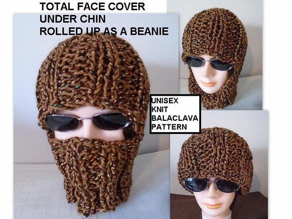 Knitting PATTERN Knit Balaclava Ski Hat Beanie Easy flat