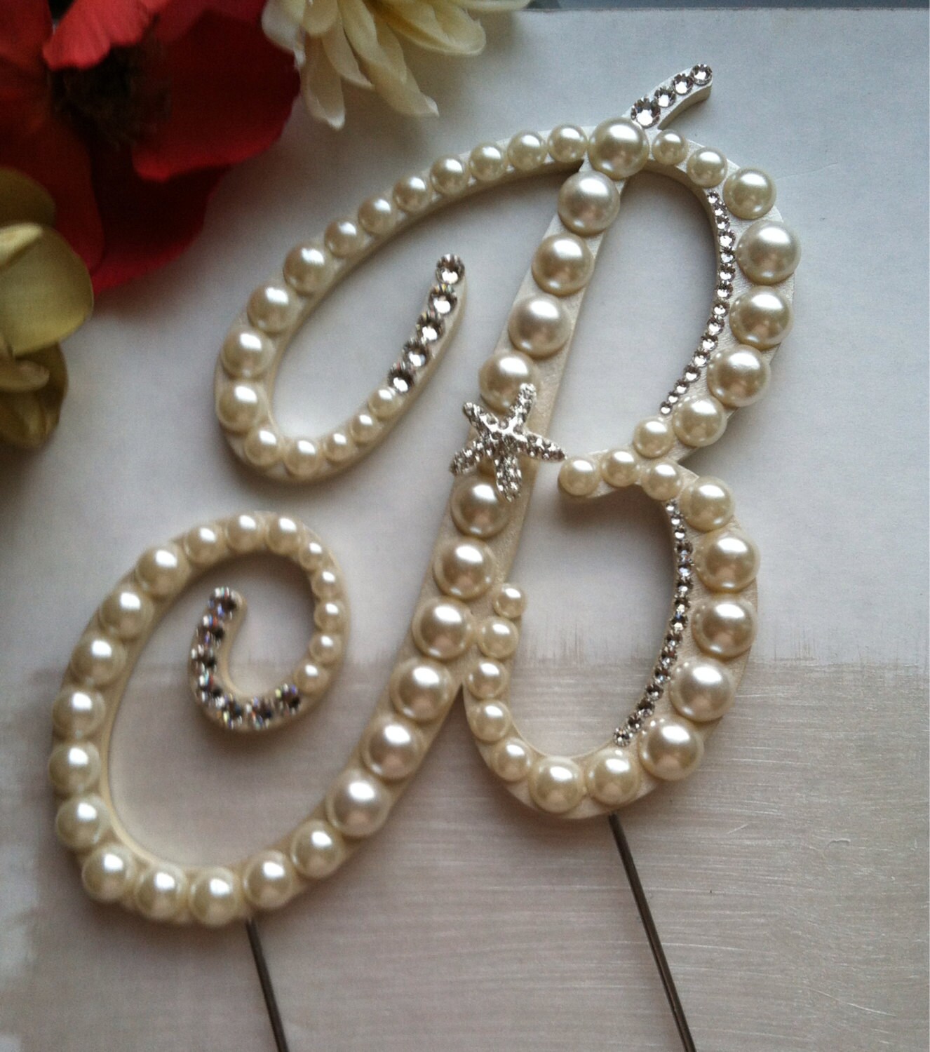 Pearl Cake Topper Wedding Cake Topper Monogram Cake Topper