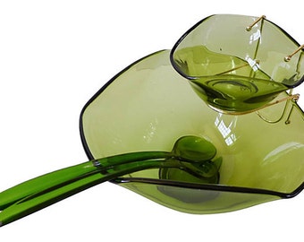 Mid Century Modern 2 teir Glass bowls and Serving Utensils.