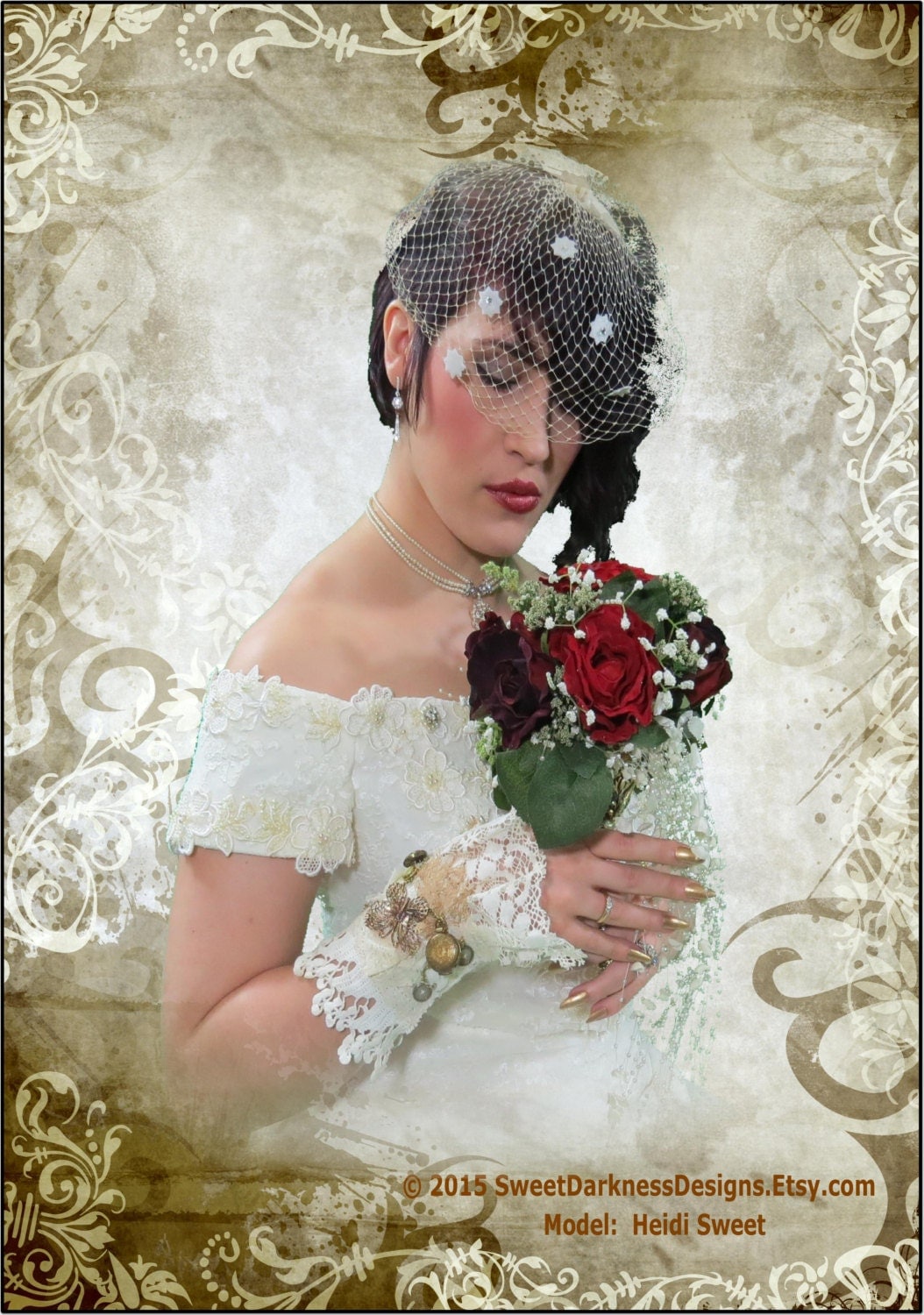 Steampunk Bridal Wrist Cuff Vintage Ivory Lace Bronze Butterfly Photo Locket Wedding - Steampunk Clothing by SweetDarknessDesigns steampunk buy now online