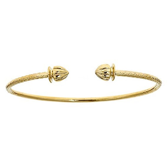 14K Yellow Gold West Indian Bangle w. Acorn Ends 18.5 GRAMS