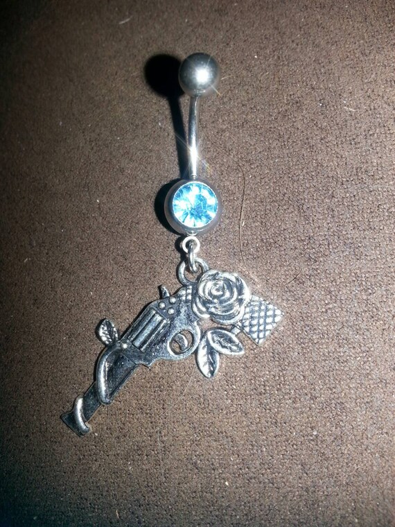 Blue gun belly button ring by MandiJeansMakings on Etsy