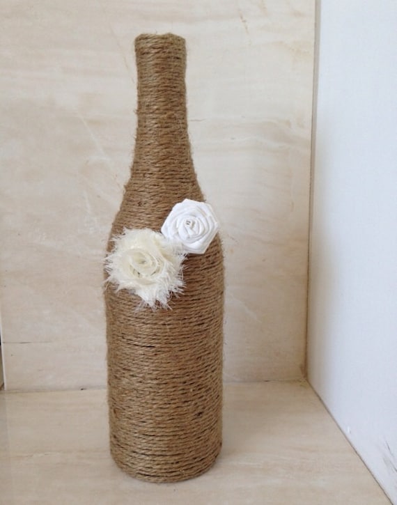 Twine Wrapped Wine Bottle With Shabby by shabbyflowerbyashley