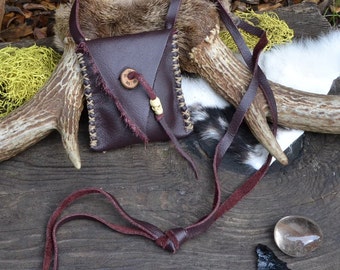 Crystal pouch necklace, recycled leather pouch, crystal pouch, leather ...