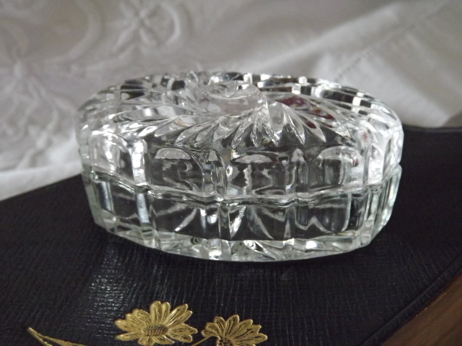 Glass Trinket Box Vintage Oval Trinket Box Vanity Lovely