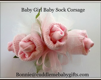 Baby Sock Corsage Baby Girl Baby Shower Sock Corsage