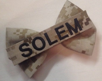 Military Name Tape Hair Bow. Custom. Marines, Army, Air Force, Navy, Multicam. Optional Lace.