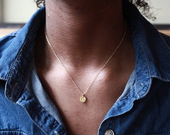 Sunflower Necklace, Flower Necklace, Gold Necklace, Sunflower, Layered Necklace, Simple Sunflower Necklace, Layering Necklace