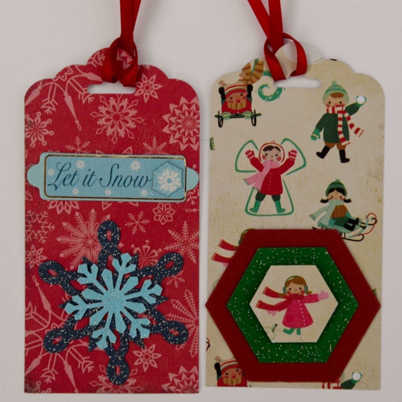 Christmas Tags 2 x 4 Set of 10 by FinePaperCrafts on Etsy