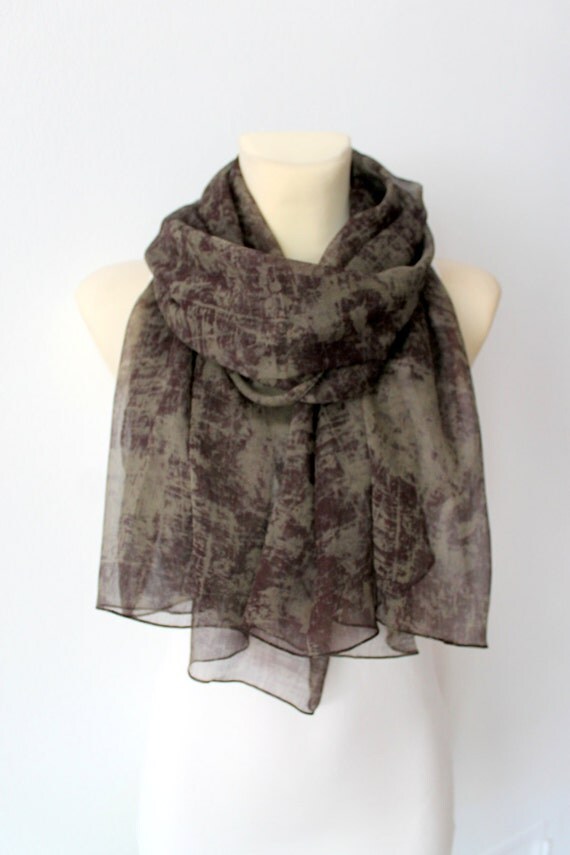 Sheer Silk Scarf Brown Silk Scarf Silk Chiffon Scarf Designer Silk Scarf Unique Women Fashion Accessories Summer Outdoors Party Mum Gift