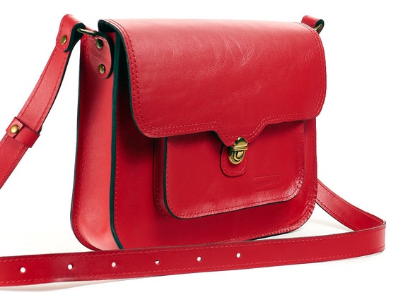 Red leather messenger bag. Leather crossbody bag. Leather