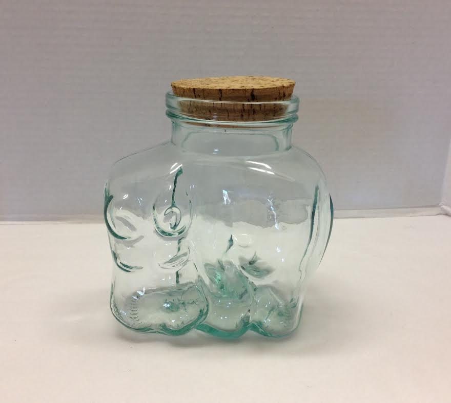 Vintage Glass Elephant Shaped Jar/Canister with Cork Lid Made