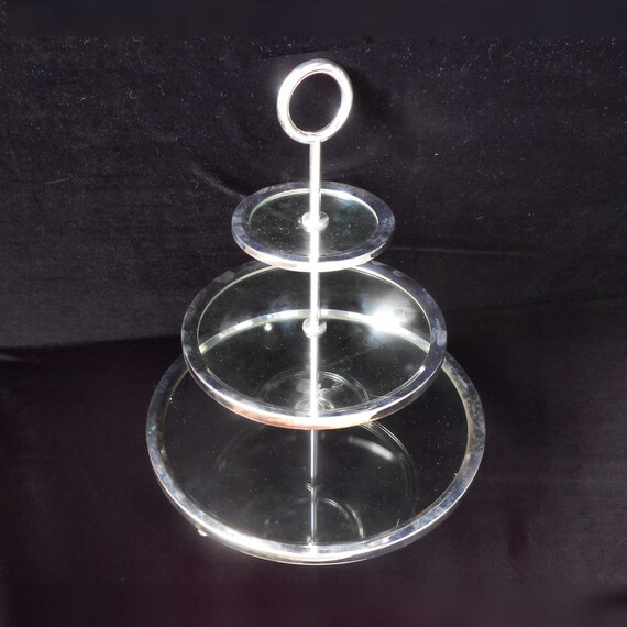 3 Tier Serving Tray Silver Plate and Glass by Godinger