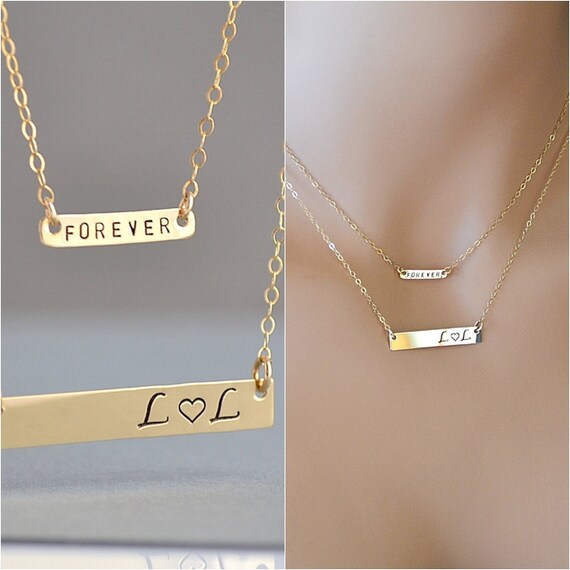 Layered Bar Necklace Gold Bar Necklace Set of 2 Bar by MalizBIJOUX