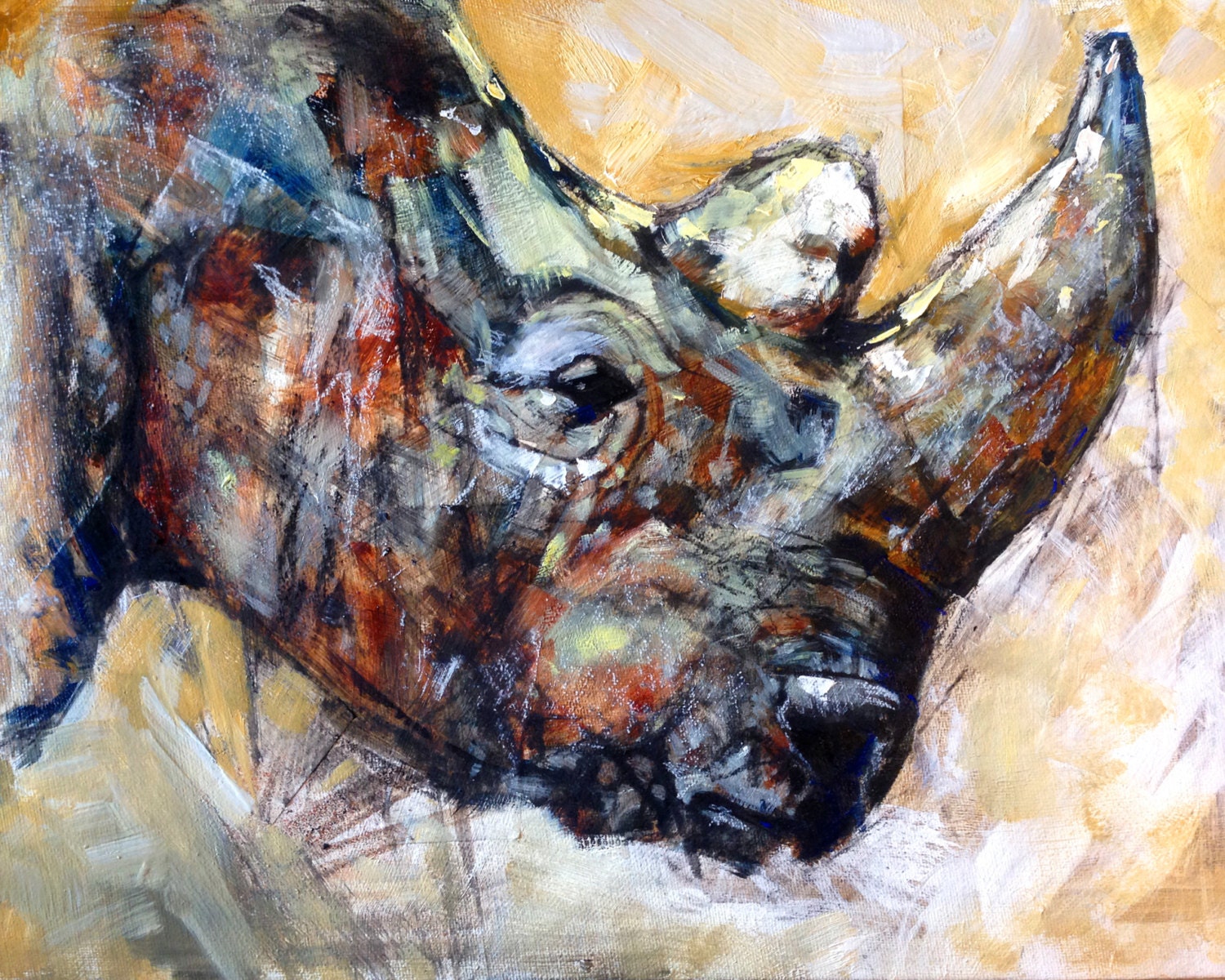 Rhino Oil Painting 16x20 wall decor art print by eatsleepcreateart