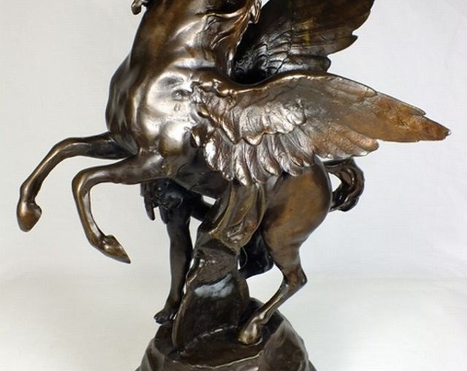 Storewide 25% Off SALE Large Antique French Artist Signed Emile Louis Picault (1833-1915) Bronze Greek Mythology "Perseus & Pegasus" Exquisi