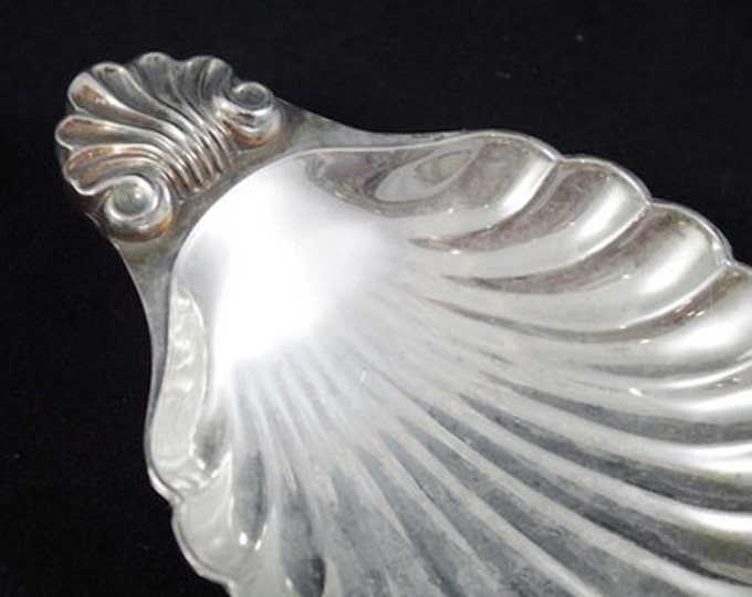Storewide 25% Off SALE Vintage Silver Plate Shell Shaped Serving Display Dish with Intricate Designed Handle Crafted in England by Seba.