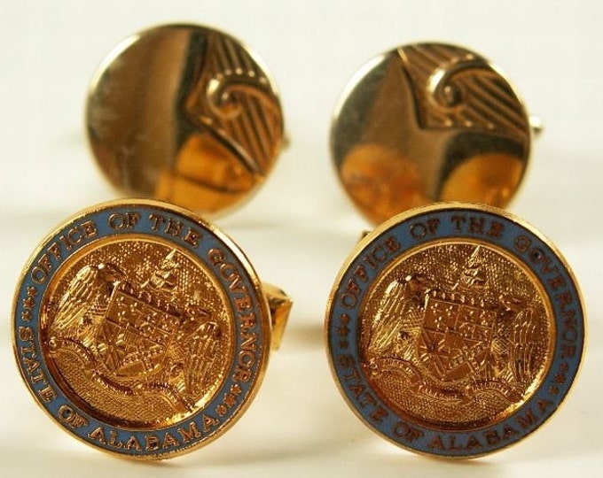 Storewide 25% Off SALE Masculine Vintage Set of Two Eclectic Round Gold Tone Designer Cuff Links Featuring Mid Century Designs & Shapes