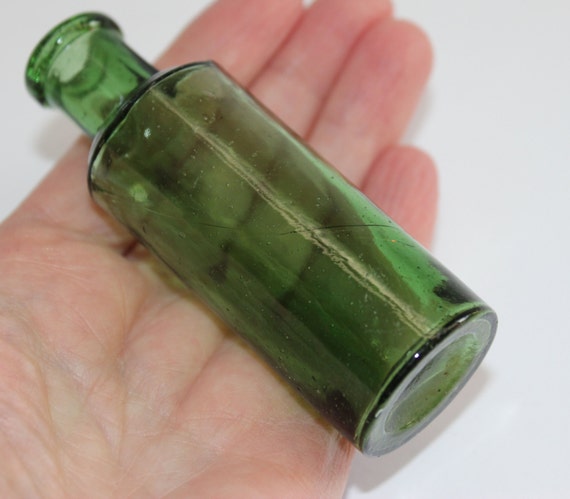 Vintage Small Green Glass Bottle Decorative By Minniemaudsattic