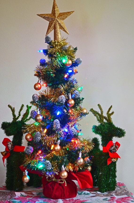 Christmas Trimmings Pre-Decorated Mini Christmas Tree, Tabletop Tree