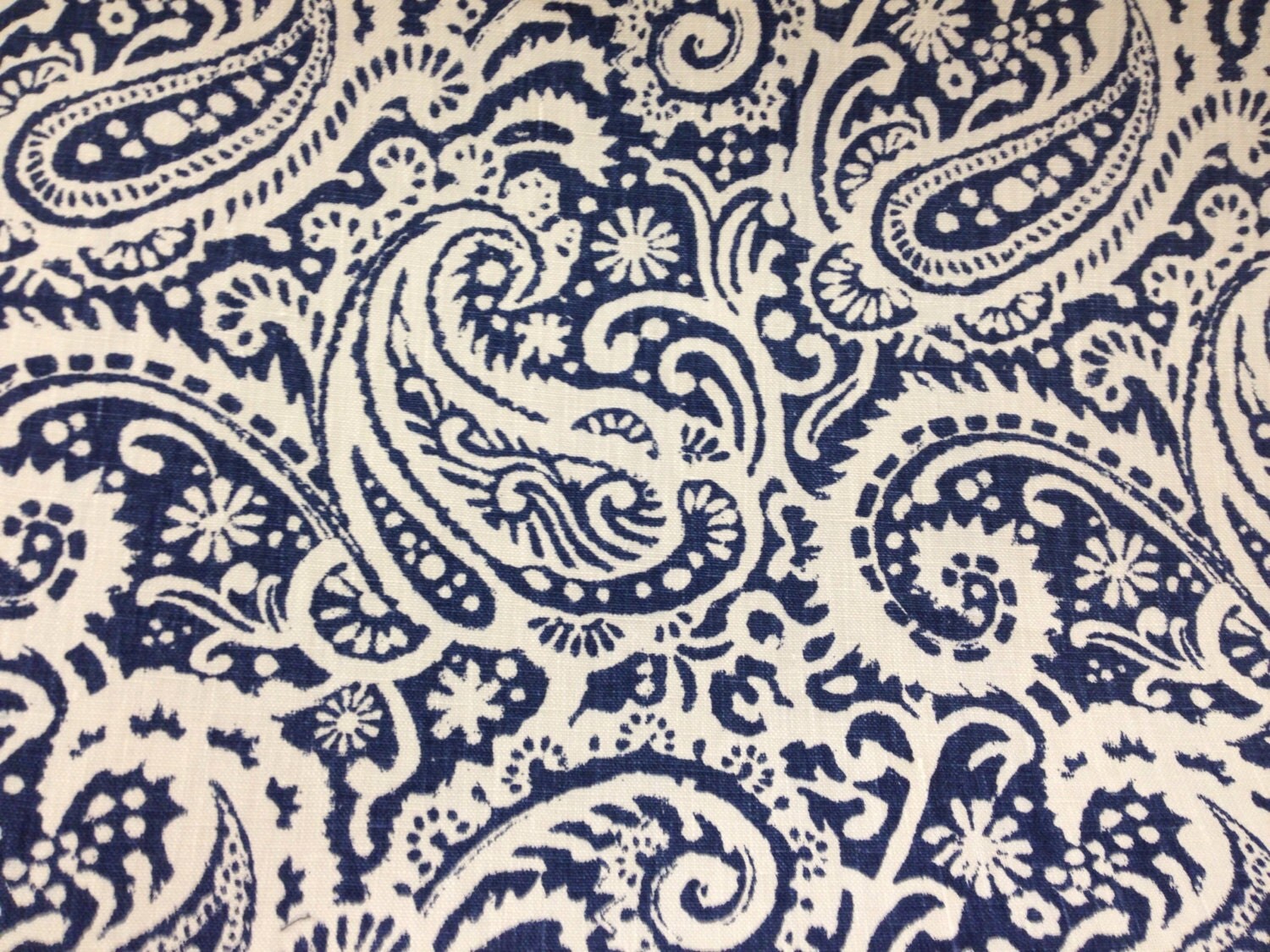 Navy and White Paisley Fabric Upholstery Fabric By The Yard