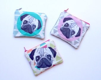 Pug linen coin purse - Grey