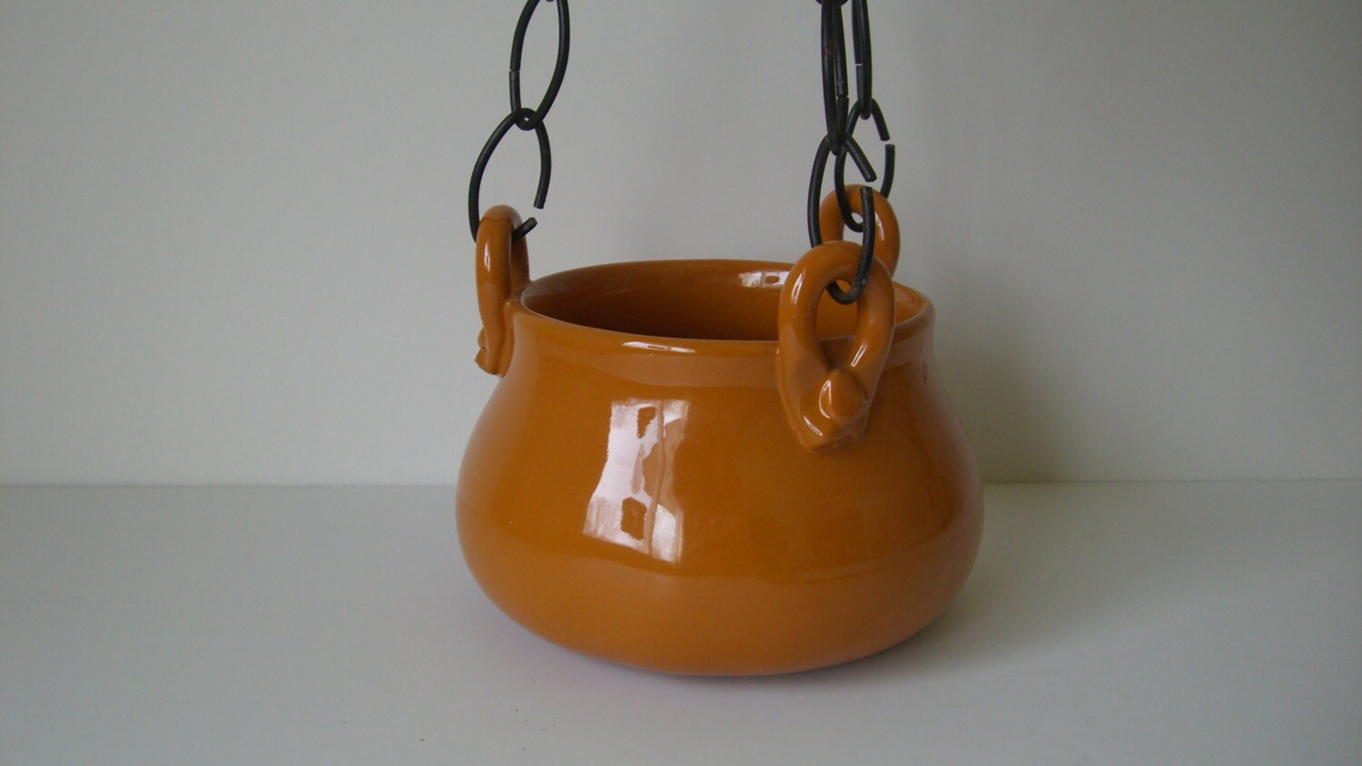 Vintage Burnt Orange Ceramic Hanging Planter Pot Retro