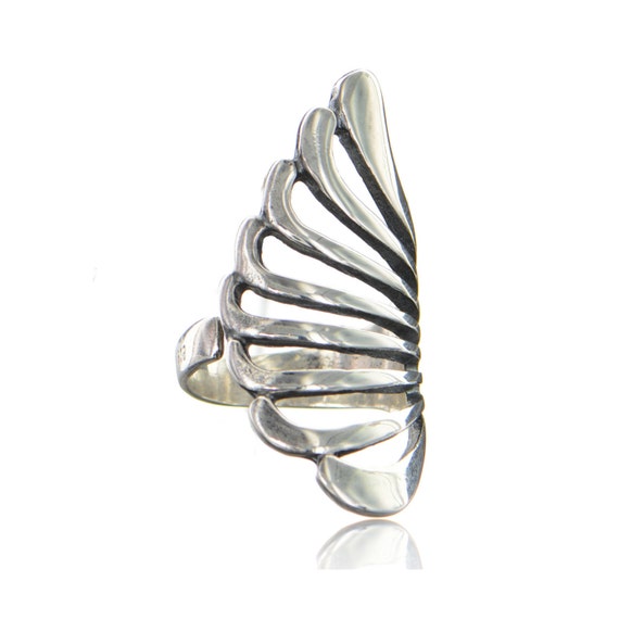 Filigree Ring Wings Antique Sterling Silver Band Adjustable Design ...