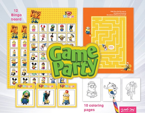 Party game Minion Bingo maze color page Printable by 2moon