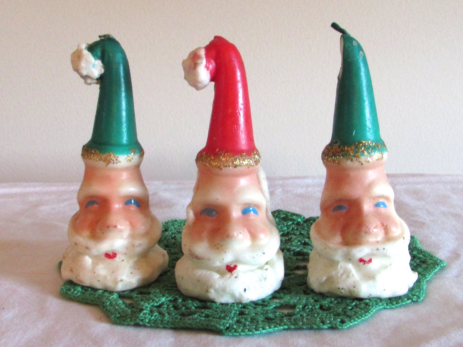 Santa Bust Candles Vintage Trio Novelty Candles 1950s Santa